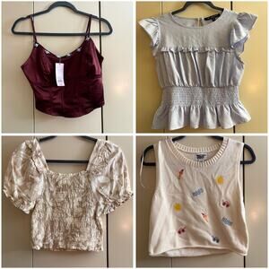 Cute Tops Bundle 4 Piece Cottagecore Corset Smocked Tank Embroidered Tops S/M